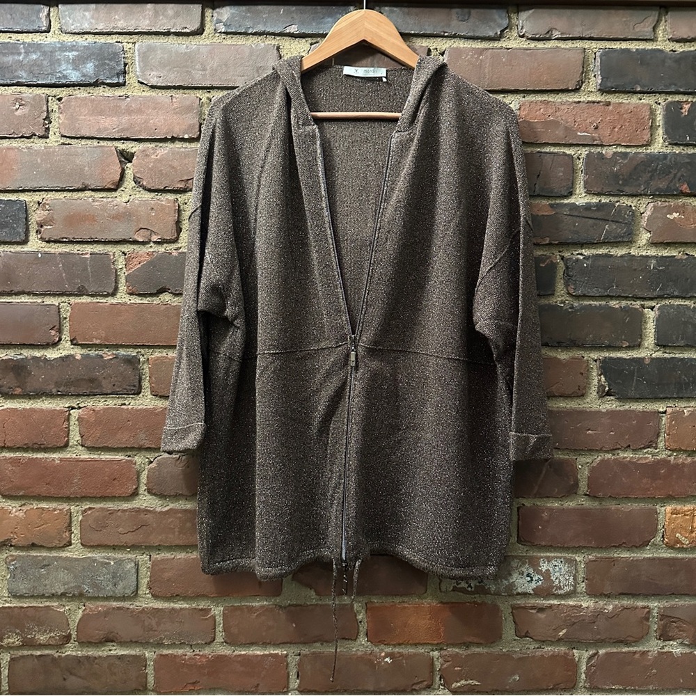 MONARI metallic full zip jacket 3/4 cuffed sleeve 28” long